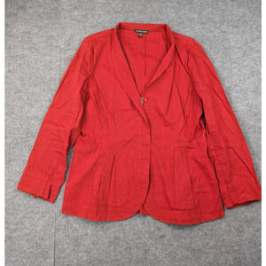 Eileen Fisher Linen Jacket Womens Medium Burnt Orange Red Blazer Career Staple